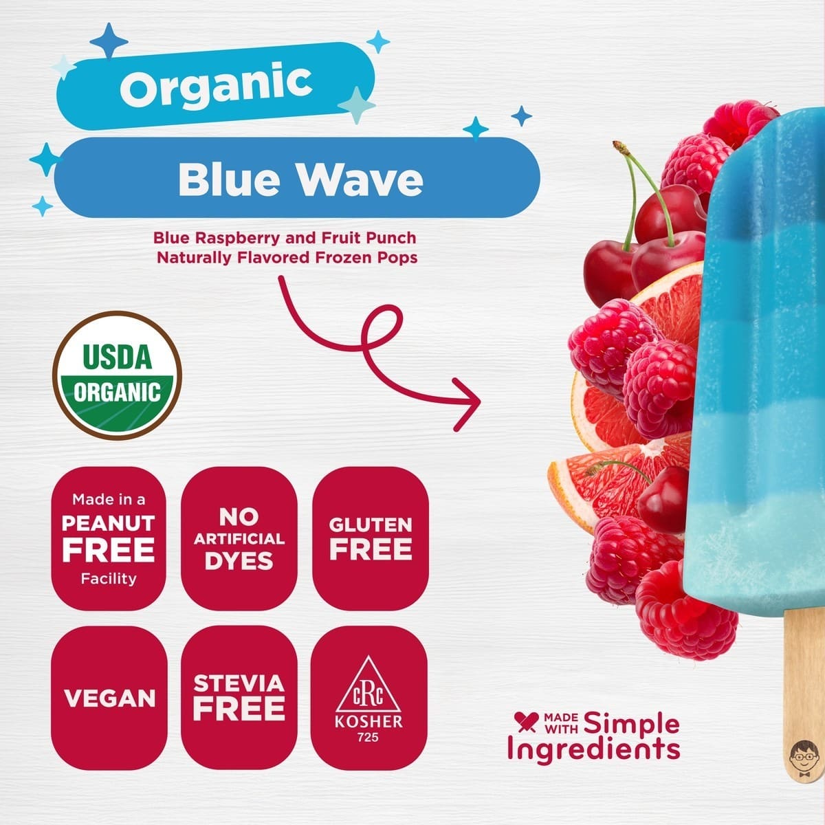Badge call outs for Organic Blue Wave