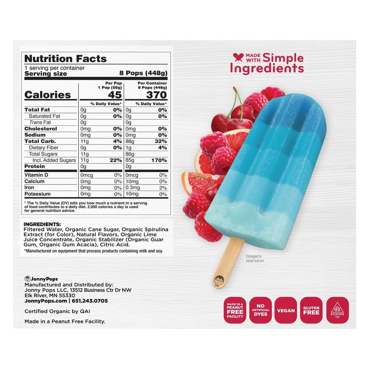 Ingredients box of Organic Blue Wave