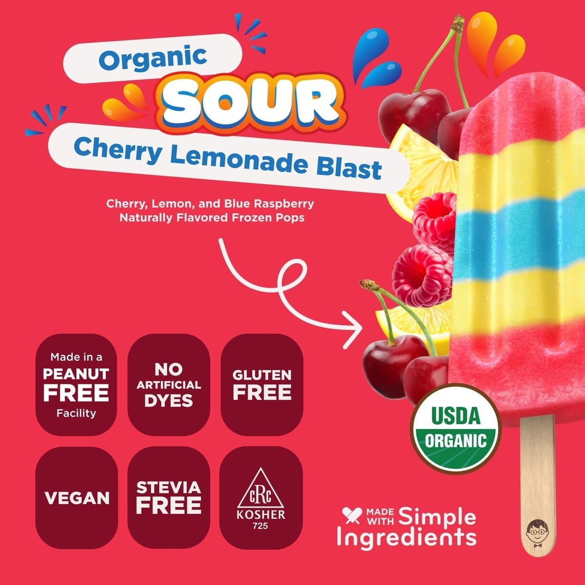 Organic Sour Cherry Lemonade Blast Minis Mini Pops | JonnyPops